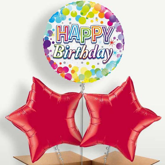 Rainbow Confetti Birthday Trio Balloon Bunch | Party Save Smile