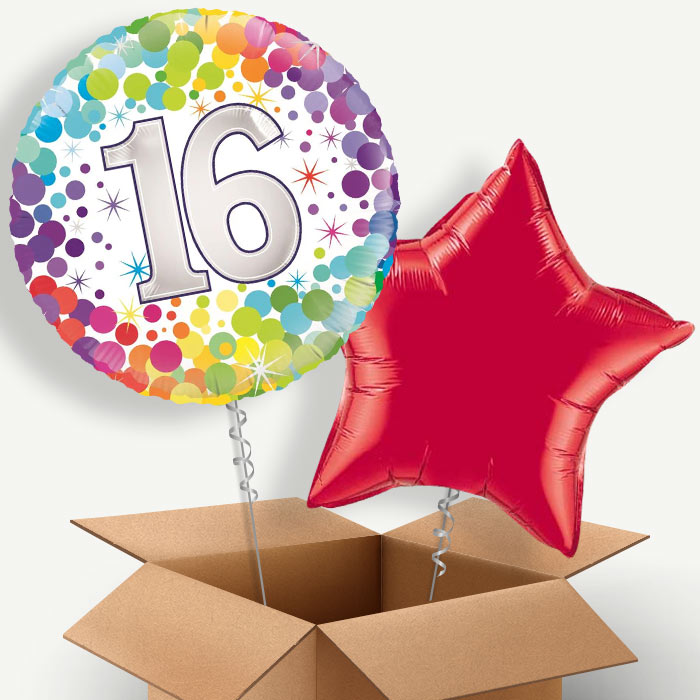 Multicoloured 16 Birthday Helium Balloon Pair | Party Save Smile