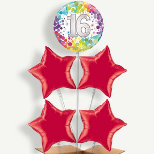 Multicoloured 16 Birthday 5 Helium Cluster Balloons