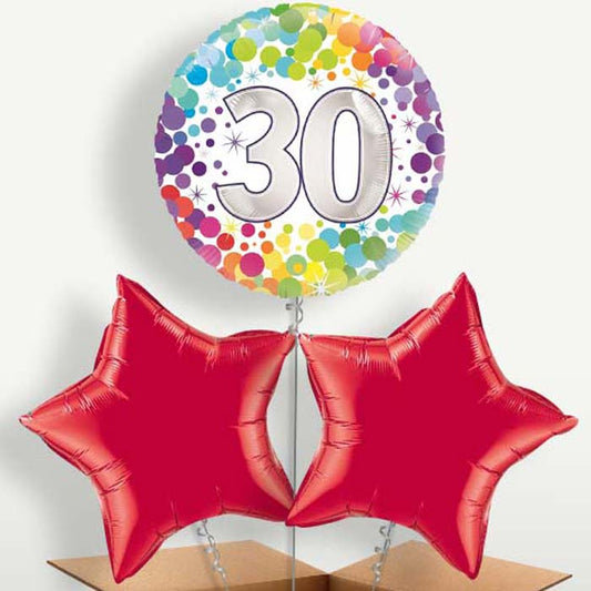 Rainbow 30th Birthday Trio Balloon Bunch | Party Save Smile