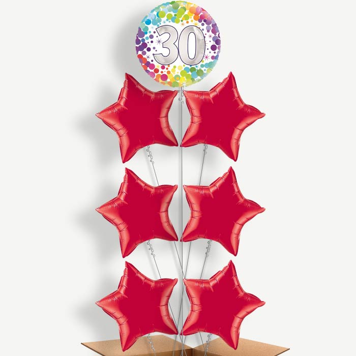 Rainbow 30th Birthday Helium Balloon Arrangement | Party Save Smile