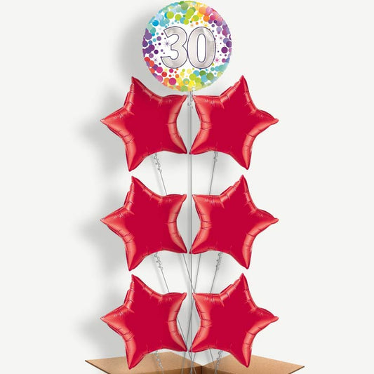 Rainbow 30th Birthday Helium Balloon Arrangement | Party Save Smile