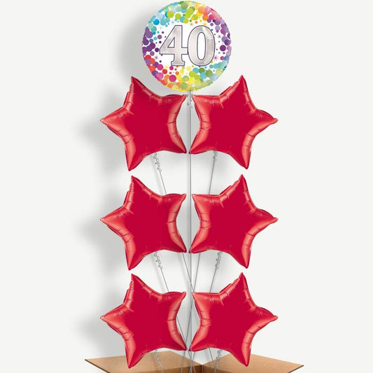 Rainbow 40th Birthday Helium Balloon Arrangement | Party Save Smile