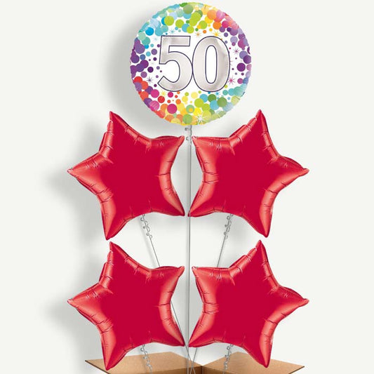 Rainbow 50th Birthday Helium Cluster Balloons | Party Save Smile