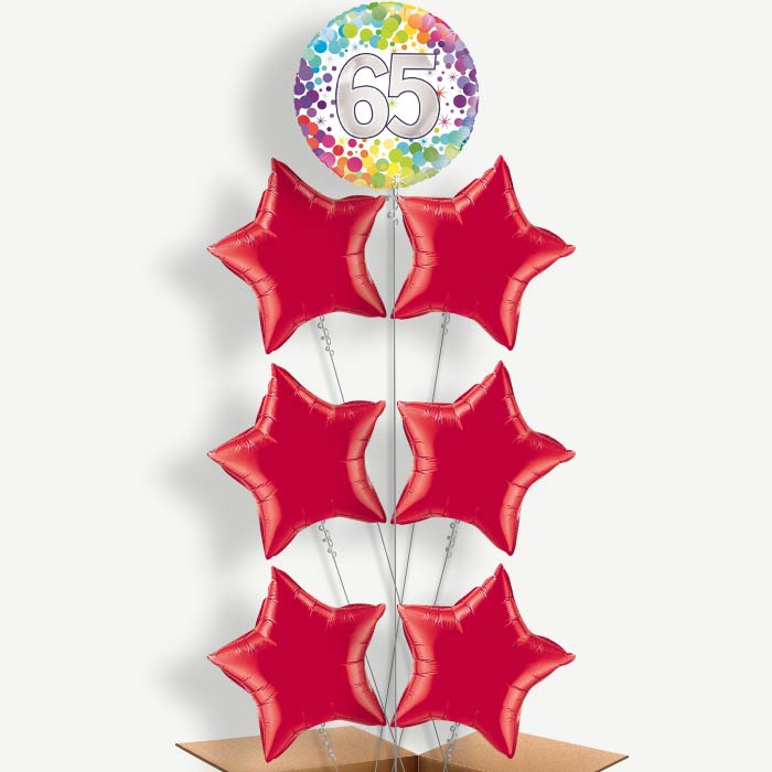 Rainbow 65th Birthday Helium Balloon Arrangement | Party Save Smile