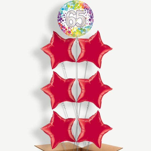 Rainbow 65th Birthday Helium Balloon Arrangement | Party Save Smile
