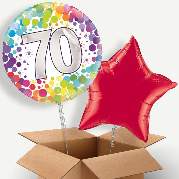 Rainbow 70th Birthday Helium Balloon Couple | Party Save Smile