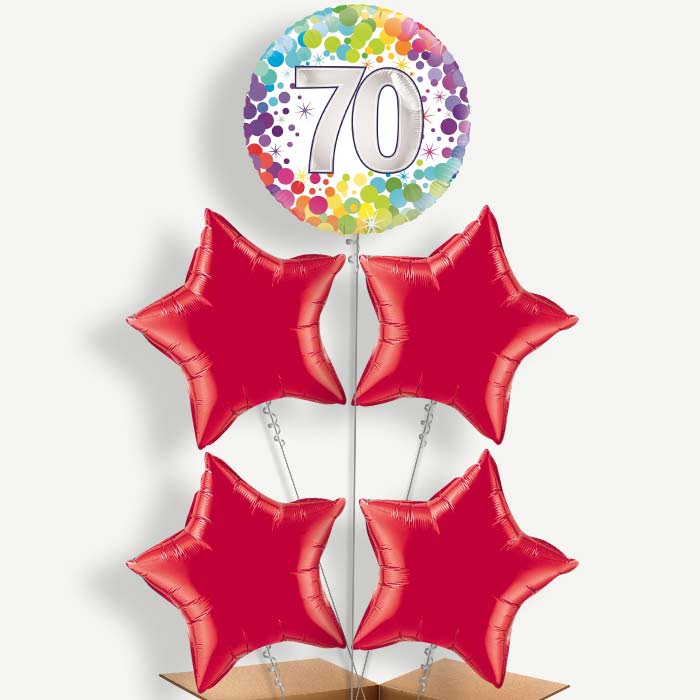 Rainbow 70th Birthday Helium Cluster Balloons | Party Save Smile