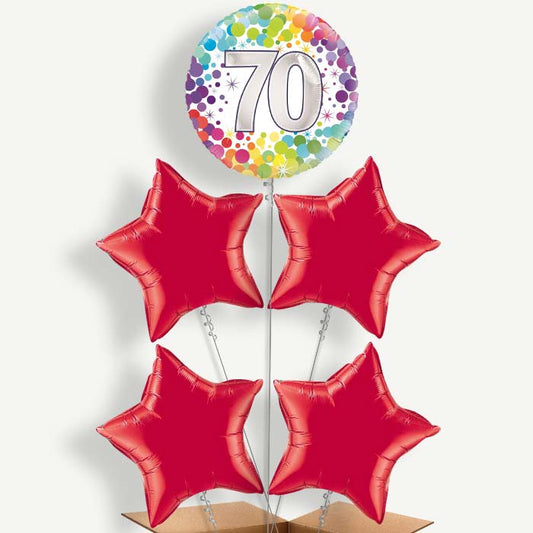 Rainbow 70th Birthday Helium Cluster Balloons | Party Save Smile