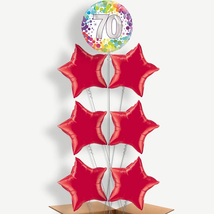 Rainbow 70th Birthday Helium Balloon Arrangement | Party Save Smile
