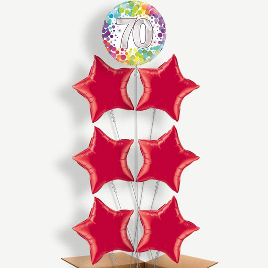 Rainbow 70th Birthday Helium Balloon Arrangement | Party Save Smile