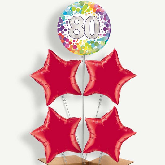 Rainbow 80th Birthday Helium Cluster Balloons | Party Save Smile