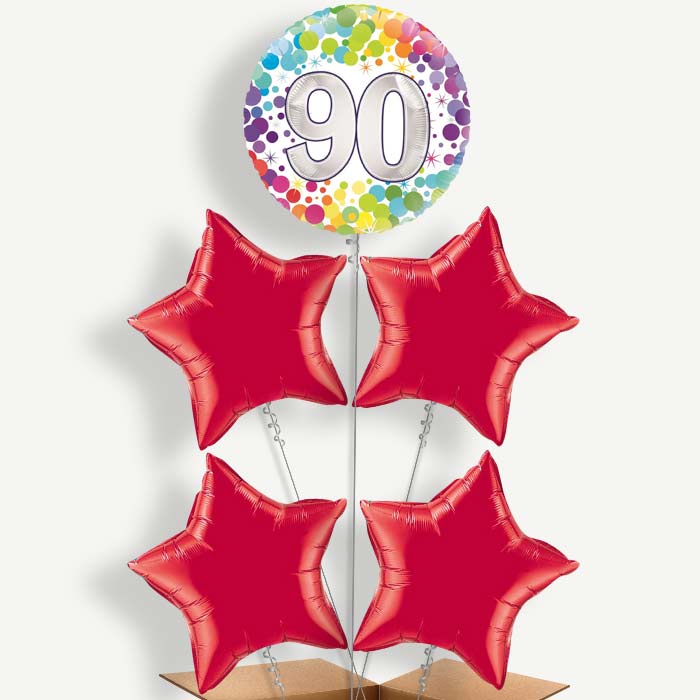 Rainbow 90th Birthday Balloon Cluster Inflated with Helium | Party Save Smile