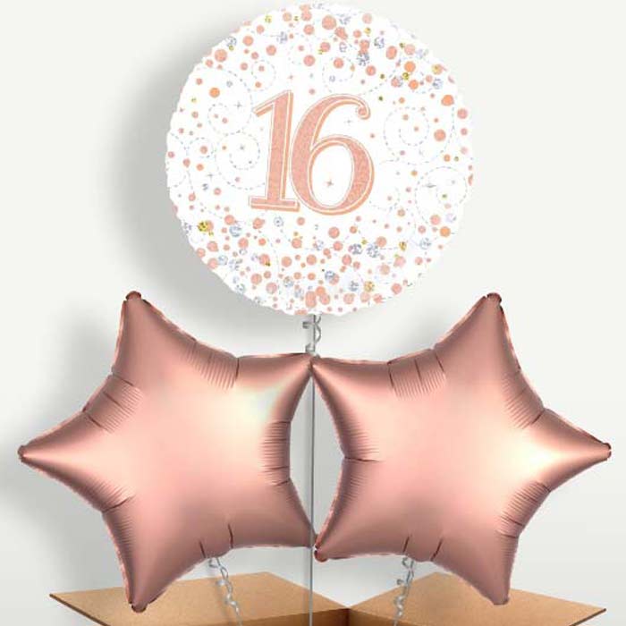 Rose Gold & White 16th Birthday Trio Balloon Bunch | Party Save Smile