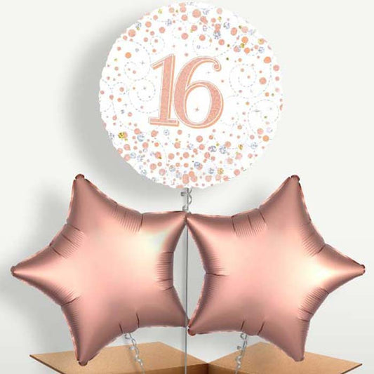 Rose Gold & White 16th Birthday Trio Balloon Bunch | Party Save Smile