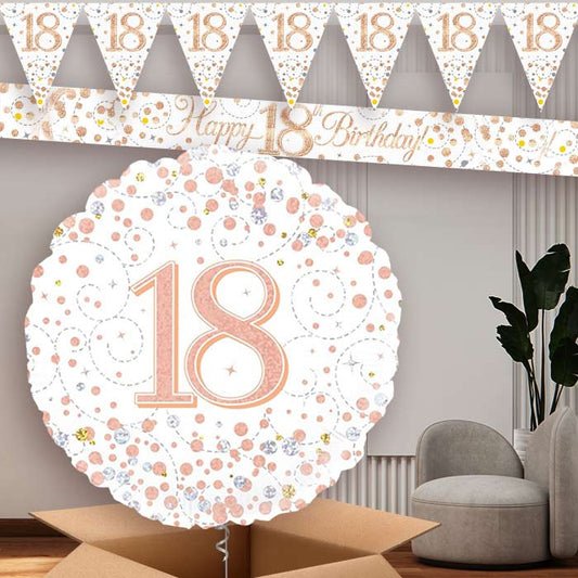 Rose Gold 18th Balloon and Banners | Party Save Smile