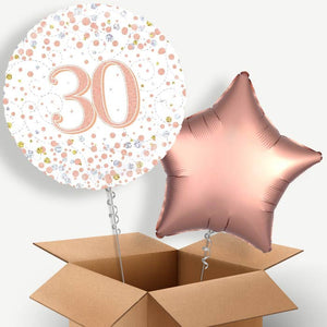 Rose Gold and White 30th Birthday Helium Balloon Couple