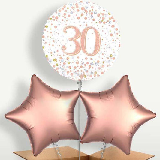 Rose Gold & White 30th Birthday Trio Balloon Bunch | Party Save Smile