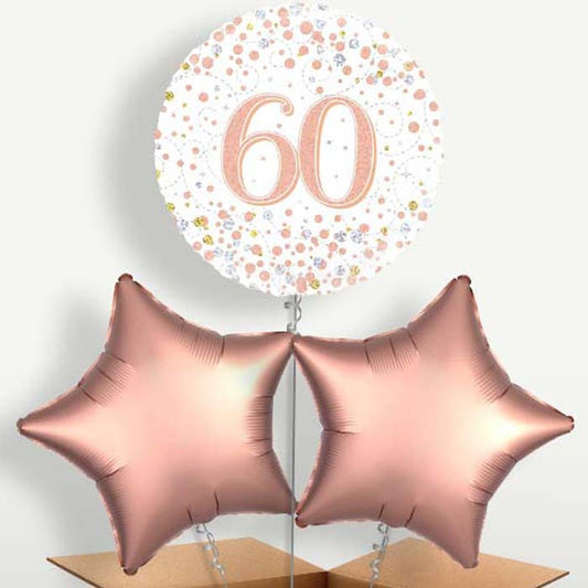 Rose Gold & White 60th Birthday Trio Balloon Bunch | Party Save Smile