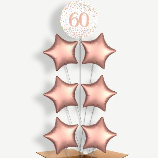 Rose Gold & White 60th Birthday Helium Balloon Arrangement | Party Save Smile