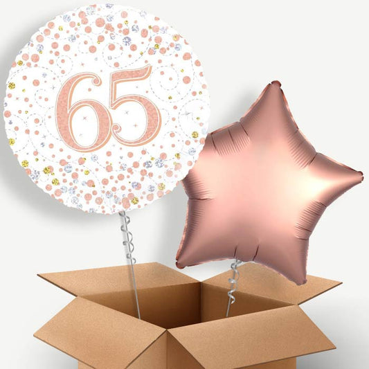 Rose Gold and White 65th Birthday Helium Balloon Couple | Party Save Smile