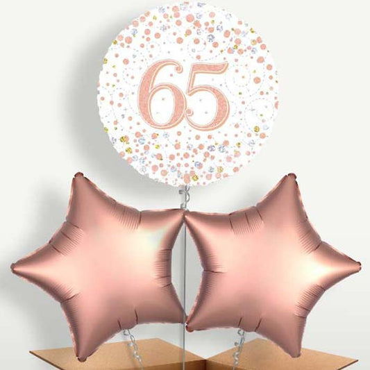 Rose Gold & White 65th Birthday Balloon Bunch (Trio)