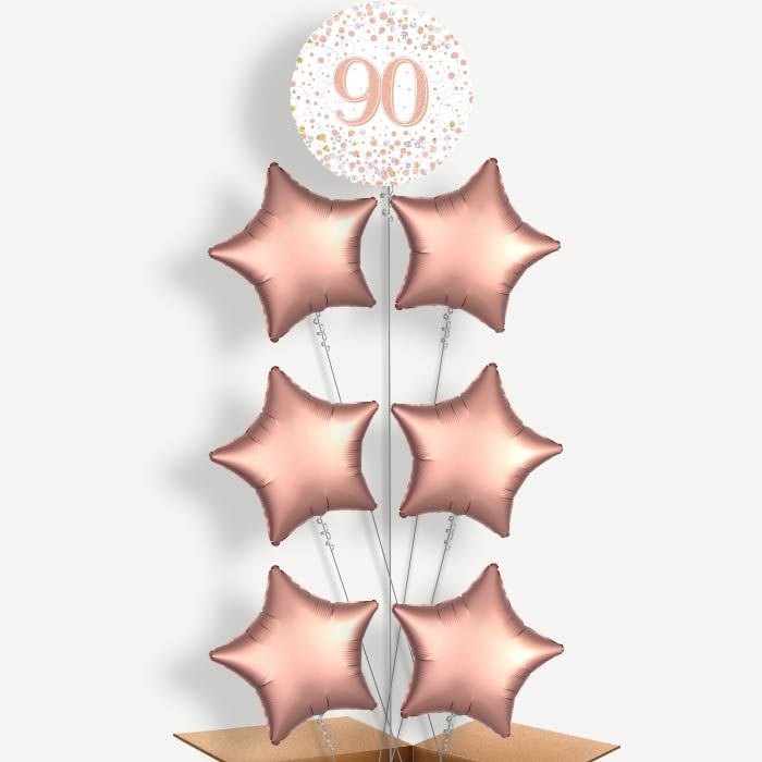 Rose Gold & White 90th Birthday Helium Balloon Arrangement | Party Save Smile