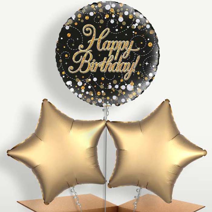 Black & Gold Holographic Birthday Bunch of Balloons | Party Save Smile