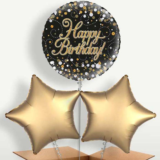 Black & Gold Holographic Birthday Bunch of Balloons | Party Save Smile