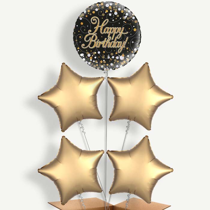 Black & Gold Holographic Birthday Helium Cluster Balloons | Party Save Smile