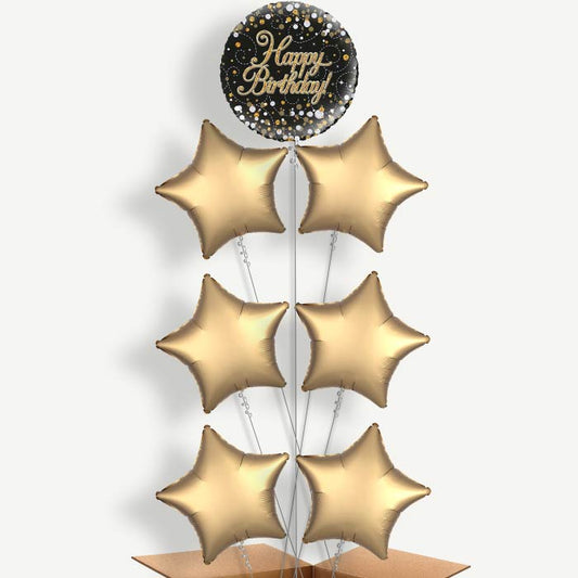 Black & Gold Holographic Birthday Helium Balloon Arrangement | Party Save Smile