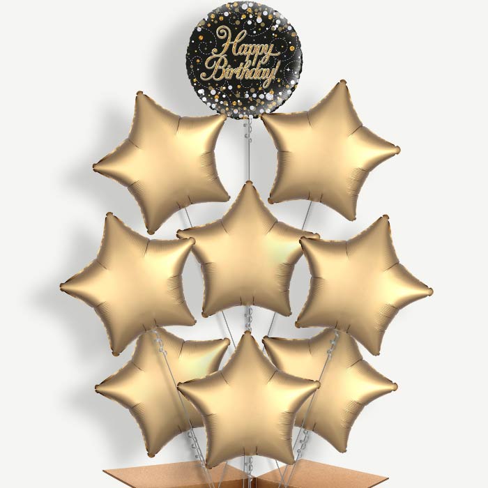 Black & Gold Holographic Birthday Helium Balloon Bundle | Party Save Smile