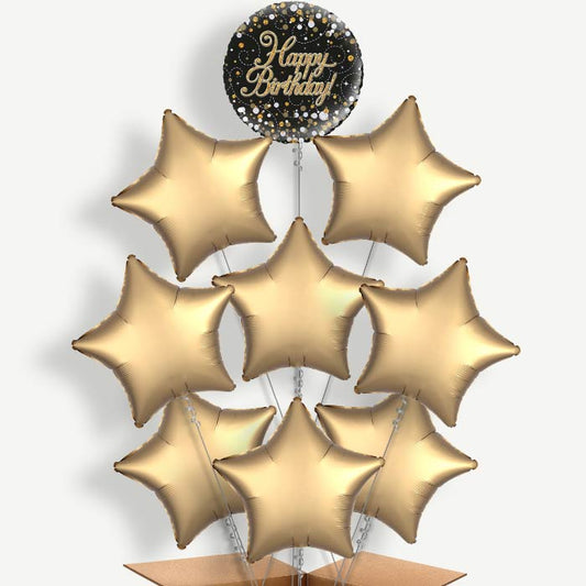 Black & Gold Holographic Birthday Helium Balloon Bundle | Party Save Smile