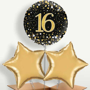 Black & Gold 16th Birthday Bunch of Balloons (Trio)