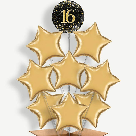 Black & Gold 16th Birthday Helium Balloon Bundle | Party Save Smile