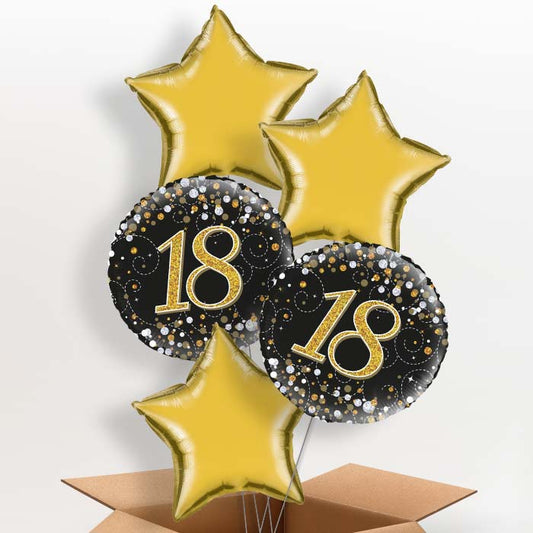 Black and Gold 18th Helium Balloons in a Box - 5 Balloon | Party Save Smile