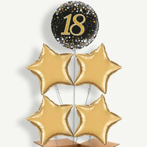Black & Gold 18th 5 Balloon Cluster Inflated with Helium