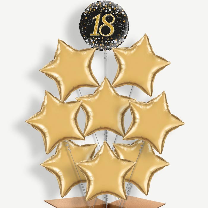 Black & Gold 18th Balloon Bundle Inflated with Helium | Party Save Smile