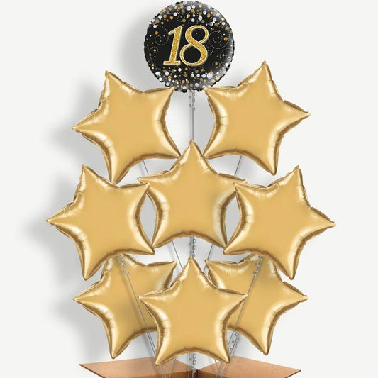 Black & Gold 18th Balloon Bundle Inflated with Helium | Party Save Smile