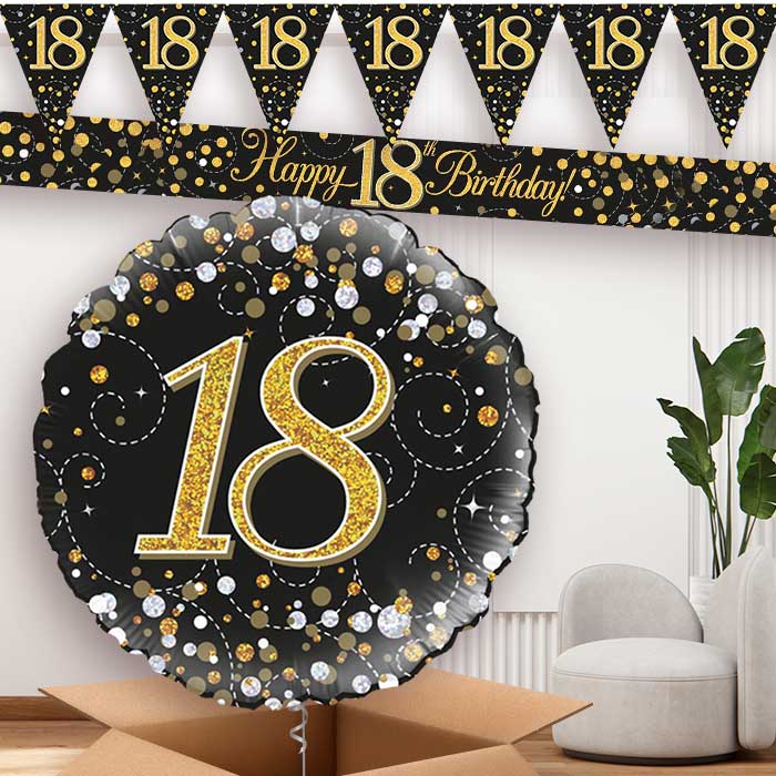 Black Gold 18th Balloon and Banners | Party Save Smile