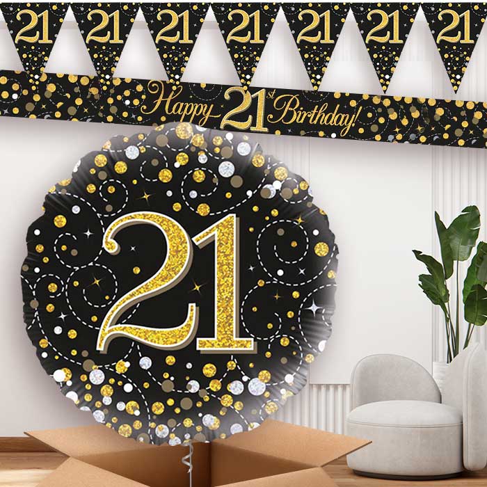 Black Gold 21st Birthday Balloon Banners | Party Save Smile
