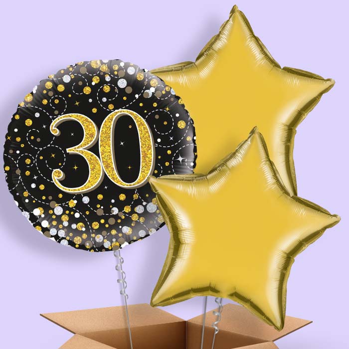 30th Birthday Balloons Delivered - Black Gold