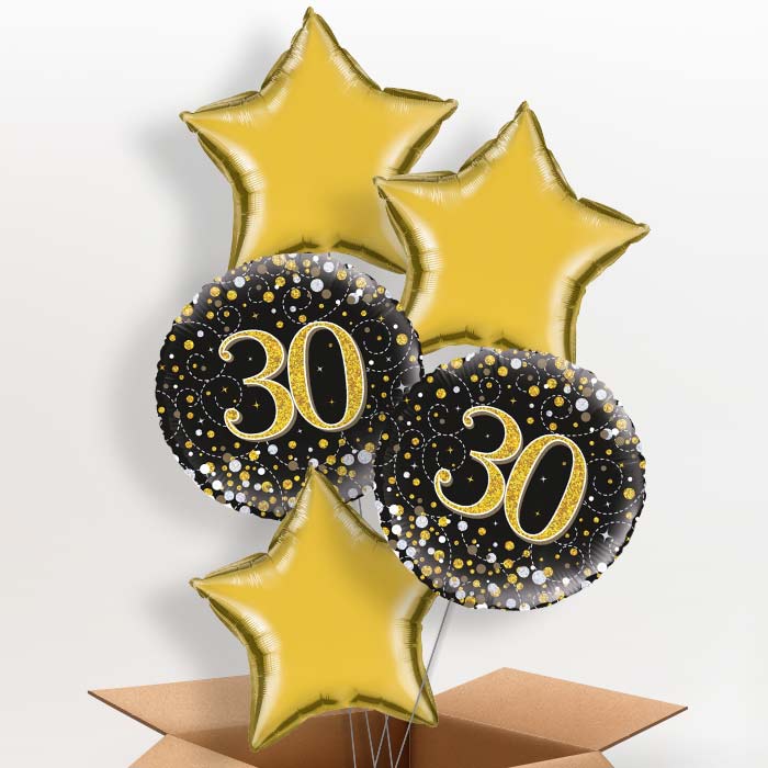 30th Birthday Balloons Delivered - Black Gold