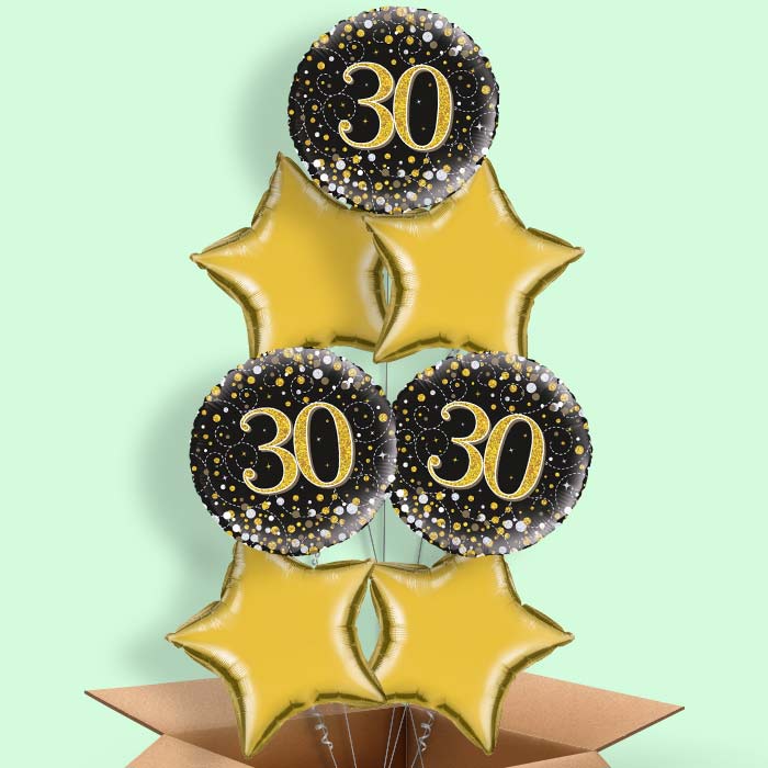 30th Birthday Balloons Delivered - Black Gold