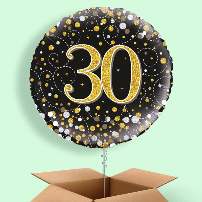 30th Birthday Balloons Delivered - Black Gold