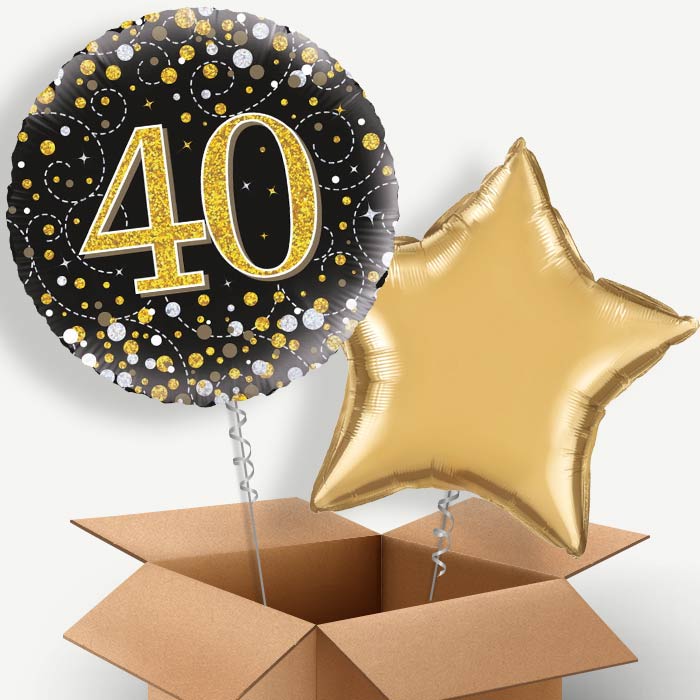 Black Gold 40th Birthday Helium Balloon Two | Party Save Smile
