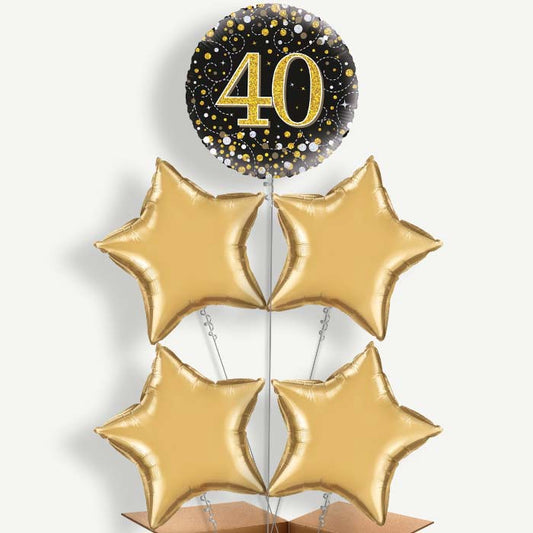 Black Gold 40th Birthday Helium Cluster Balloons | Party Save Smile