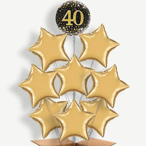Black Gold 40th Birthday 9 Balloon Bundle Inflated with Helium