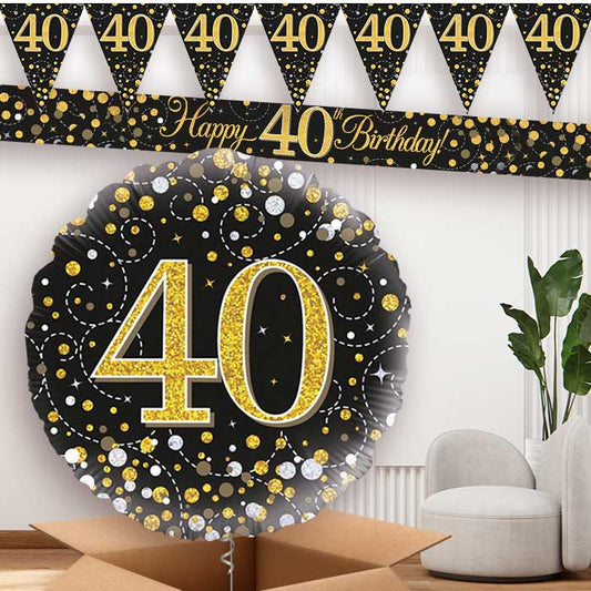 Black Gold 40th Balloon and Banners | Party Save Smile