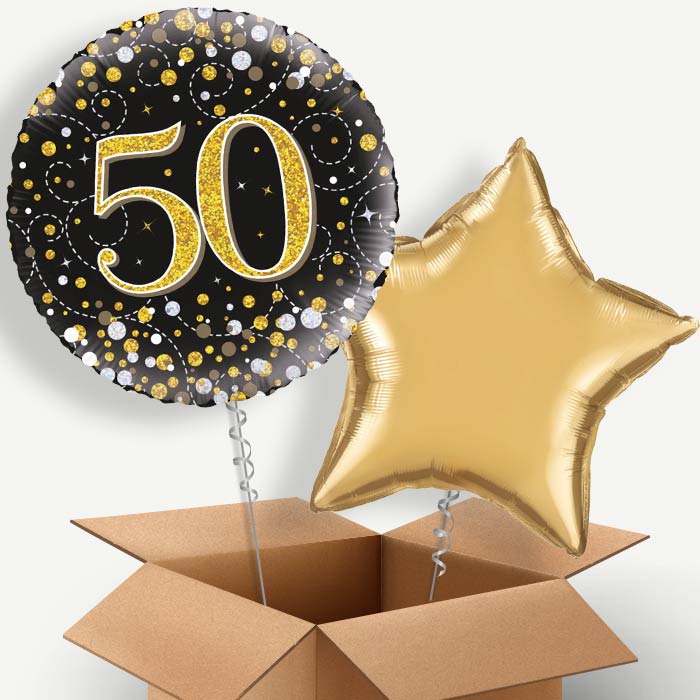 Black and Gold 50th Birthday Helium Balloon Two | Party Save Smile